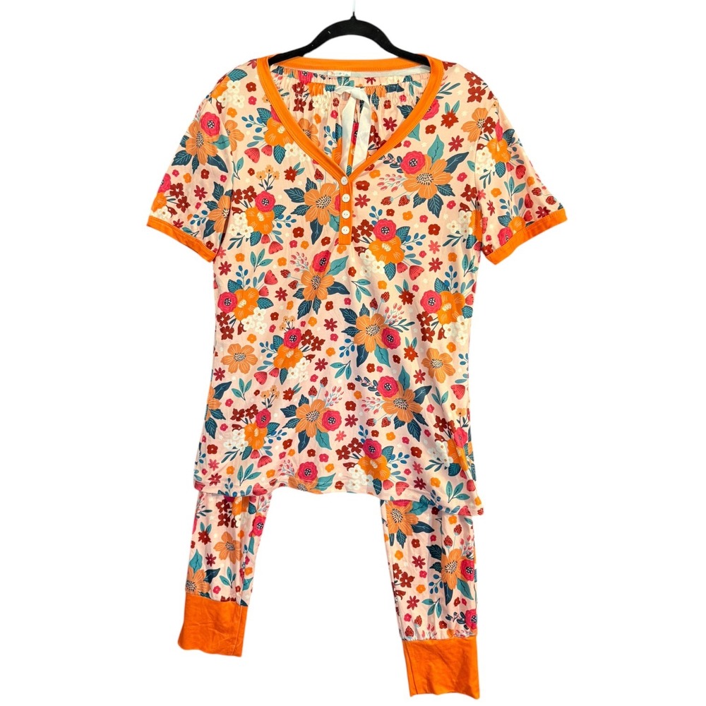 Shirley & Stone Women Floral Pajama Set Buttery Soft Jogger and Henley Sz S